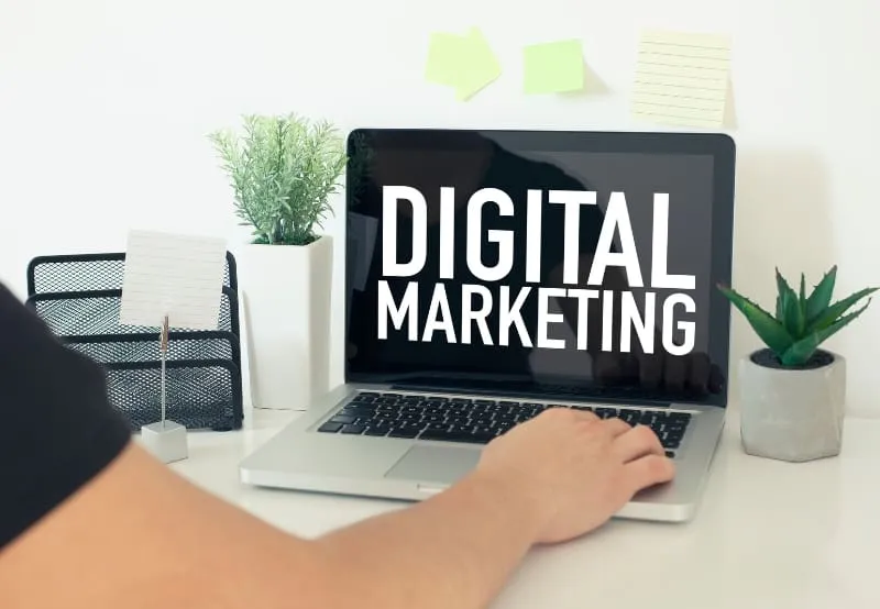 person at laptop learning about digital marketing