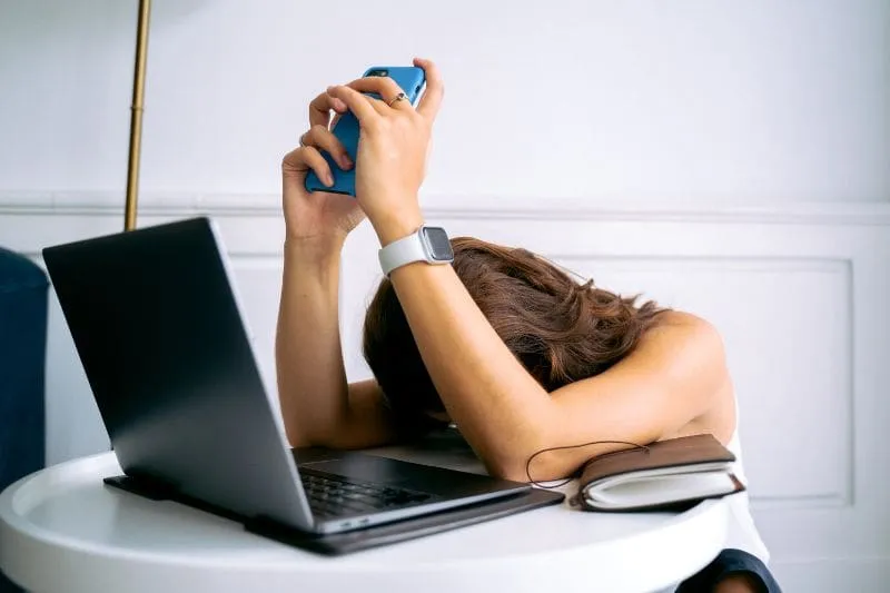 Woman frustrated with computer